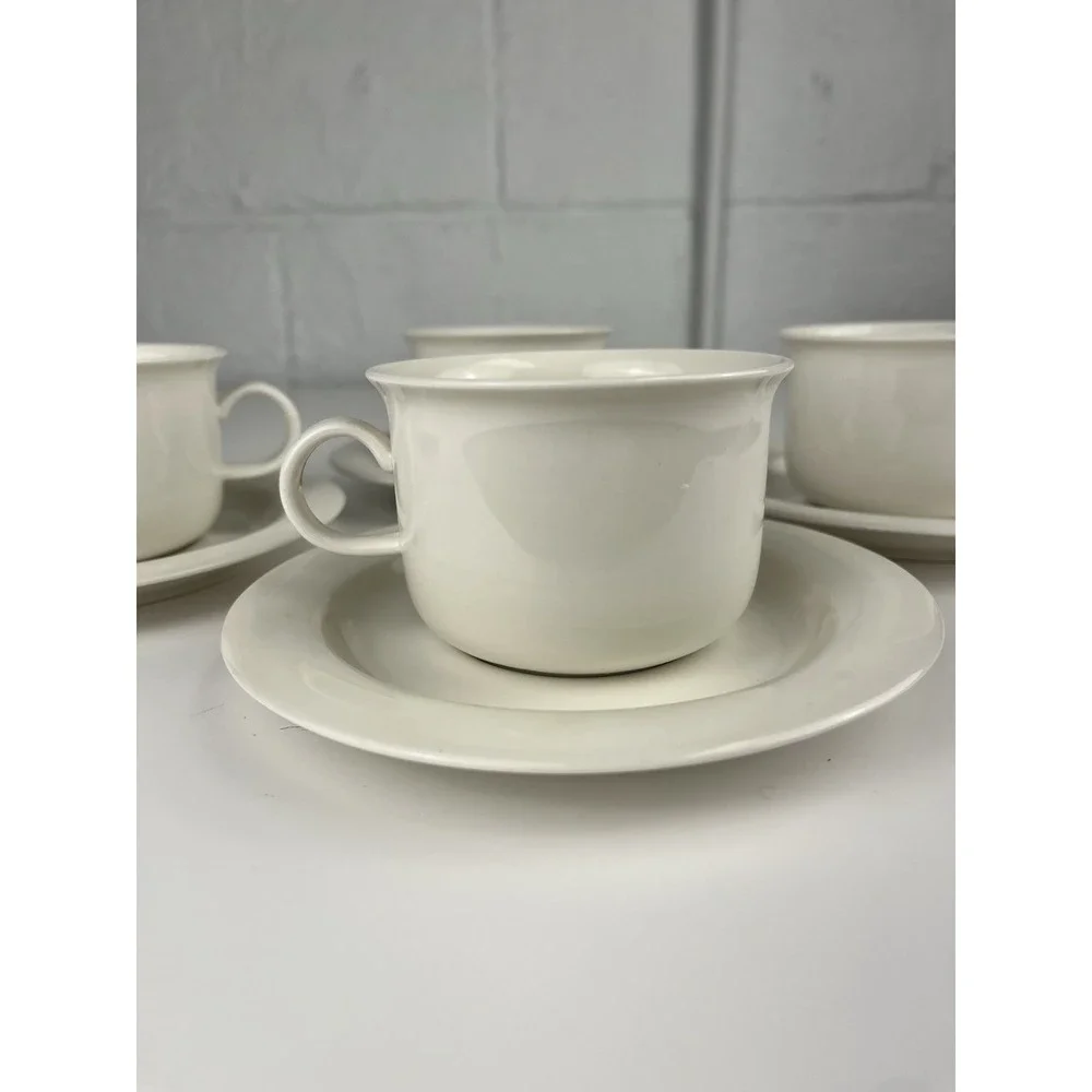 Arabia Finland Arctica White Cup & Saucer SET OF 4 MCM Minimalist